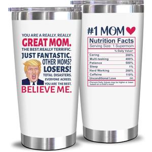 NewEleven Gifts For Mom From Husband Daughter, Son - Mom Birthday Gifts, Unique Present For Wife, Mama, Women - 20 Oz Tumbler (Mom trum nutrition white)