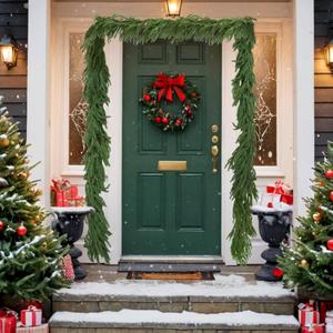 2 Pcs 6 Ft Artificial Norfolk Pine Garlands, Real Touch Christmas Pine Garland, Green Artificial Greenery Garland for Table, Mantle, Wall, Indoor, Outdoor Christmas Decorations