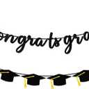 5 x Graduation Decorations Banner, Graduation Decorations 2025, Black Glitter Congrats Grad Banner, Class of 2025 Grad Garland for College High School Grad Party Supplies Decor