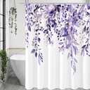 Gibelle Long Shower Curtain 72 x 78, Purple Floral Shower Curtain for Bathroom, Watercolor Plant Eucalyptus Leaves Fabric Shower Curtain Set