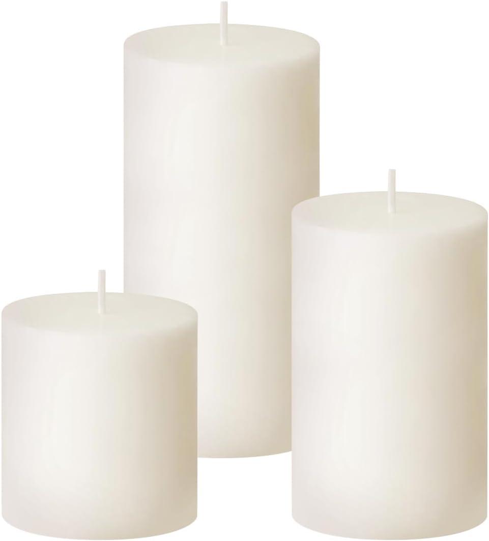 Ivory Unscented Pillar Candles 3-Pack Dripless & Smokeless, Long-Burning Thick Candles (2",3",4" Heights) for Weddings, Home Decor & Serene Ambiance