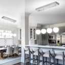 ykolupty Modern Kitchen Island Lighting Linear Chandeliers for Dining Room 4-Light Glass Globe Hanging Pendant Light Rectangular Chandeliers for Living Room Hallway Bedroom