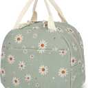 Corduroy Lunch Bag for Women Girls Lunch Tote Bags Reusable Insulated Lunch Box for Work Picnic School Travel (Green Corduroy - Daisy)