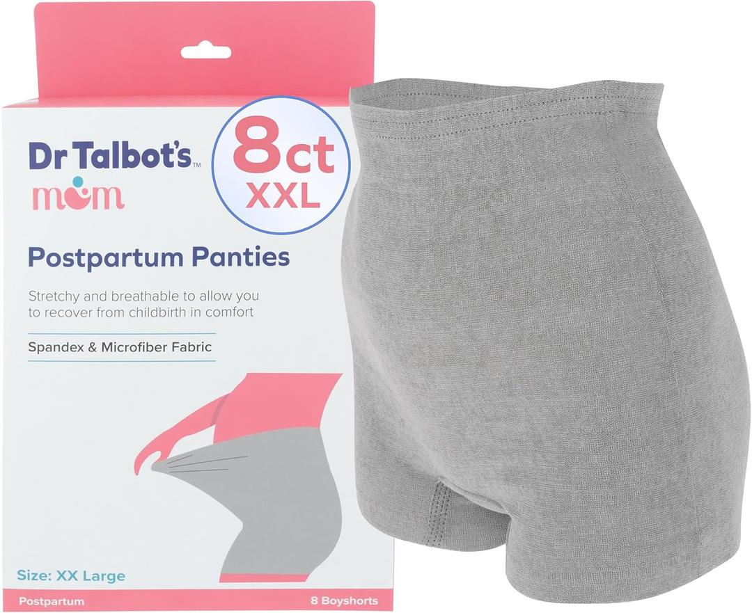 Dr. Talbot's Mom Postpartum Underwear - 8 Count - Size XX-Large Disposable Panties for Postpartum Care - Gray