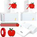 20 Set Teacher Appreciation Gifts 2 Cup Drink Carrier, Disposable Cardboard Kraft Coffee Cup Holders with Handle Apple Greeting Card Ribbon for Graduation School Party Favors(White Stripes)