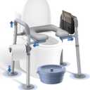 Raised Toilet Seat with Handles Open-Front Design, Adjustable Height & Width 440lbs Toilet Seat Riser for Seniors, Elevated Toilet Seat for Elderly Handicap Surgery Pregnant, Toilet Bath Bed (Silver Gray)