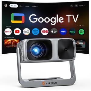 2000 ANSI Official Licensed Google TV Outdoor Projector 4K Decoding, Smart Projector with Wifi and Bluetooth, Auto Focus, Dolby Sound, Built-in Apps, HAPPRUN Indoor Home Theater with 270 Stand