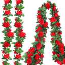 Aneco  Red Flower Garland Artificial Rose Vines Roses Fake Vine Flowers Plants Party Supplies for Holiday Wedding Garden Craft Art Decoration