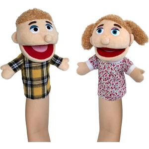 Hand Puppet Family Puppet, 2pcs Cute Puppet Plush Toys Teaching Show, Soft Puppet for Kids Family Members Role Playing Birthday (R-2pack Boygirl)