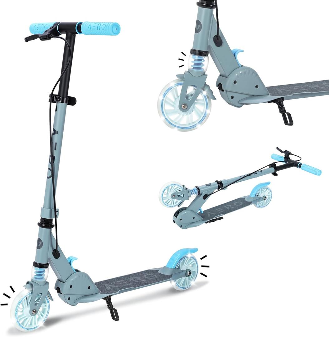 Aero Scooter for Kids 5-8 | Dynamic Lights, Hand Brake & Shock Absorption | Boys Girls 2 Wheels Kick Scooter | Foldable & Height Adjustable