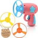 Mipcase Interactive Cat Toy Flying Disc Launcher Set 1 Launcher with 3 Gyroscope Discs Outdoor Flying Disc Toy for Indoor Carpet Park and Grass Play