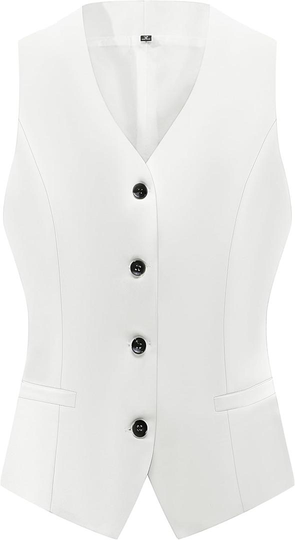 V VOCNI Women's Fully Lined 4 Button V-Neck Economy Dressy Suit Vest Waistcoat (Medium, White) V VOCNI Women's Fully Lined 4 Button V-Neck Economy Dressy Suit Vest Waistcoat (Medium, White)