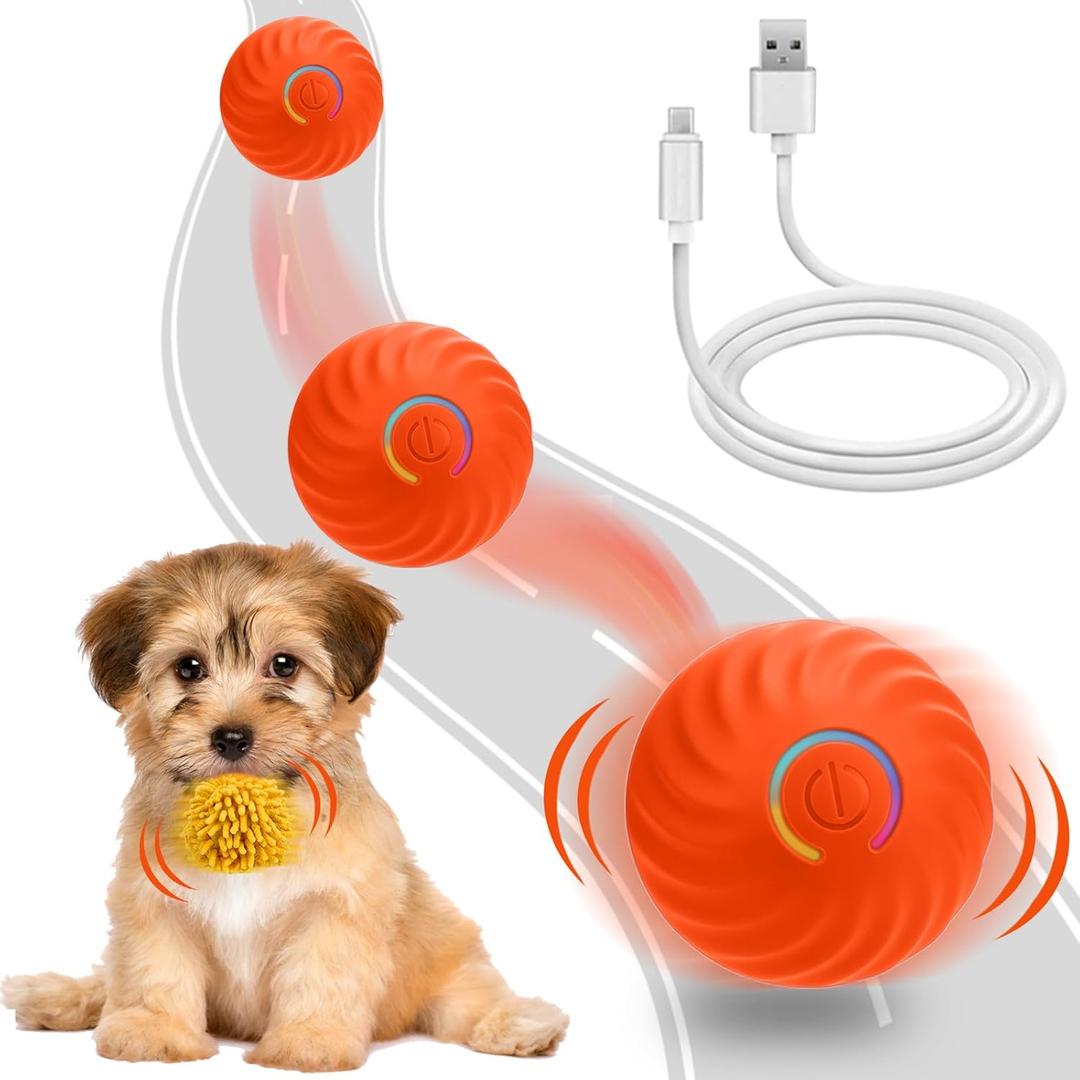3 x Interactive Dog Toys - Self Rolling Dog Ball with Anti-Chewer Cover for Small/Medium Puppy, Active Motion Activated Toys That Move on its Own, Orange