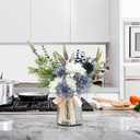 Fake Flowers in Vase, Artificial Flowers Blue Faux Flowers for Vase, Silk Flowers Blue Flowers Table Centerpieces for Dining Room, Kitchen, Office, Farmhouse Decor - Blue White (Grey)