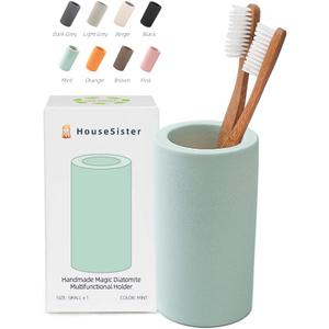 Fast-Drying Diatomite Toothbrush Holder - Bathroom Countertop Organizer Stand for Toothpaste, Makeup Brushes, Razors & Accessories (Mint)