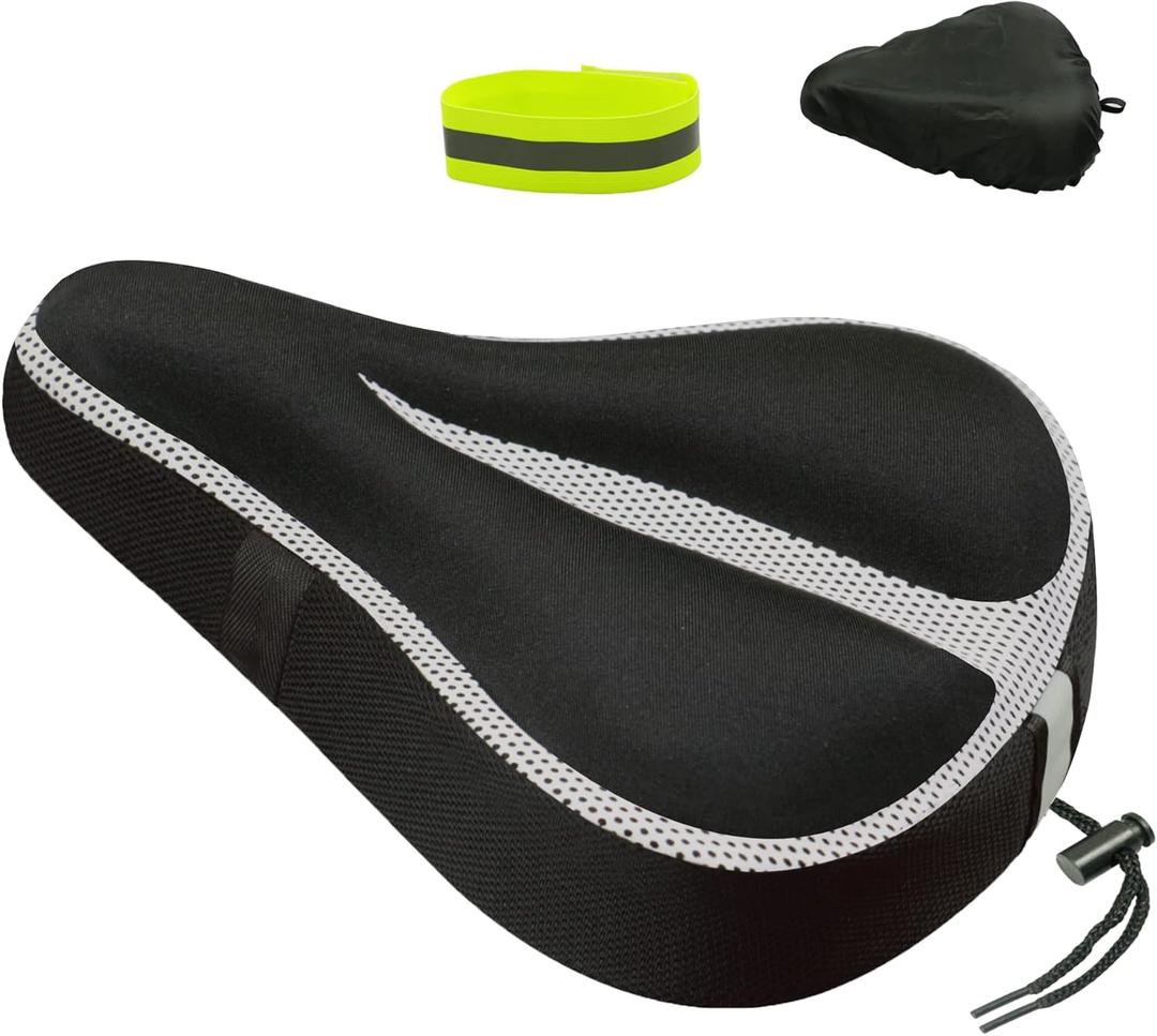Geronmine Gel Bike Seat Cover Padded Bicycle Saddle Covers for Women & Men, Most Comfortable Exercise Bike Seat Cushion Cover, Soft for Spin Indoor Outdoor Cycling Class Mountain Stationary Bikes