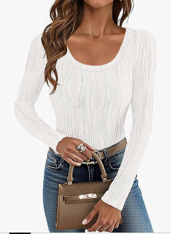 Women Tops Long Sleeve Textured Shirts Slimming Tops for Women Scoop Neck Blouses, Small