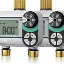 QUOBAS Brass Sprinkler Timer 2 Pack, Programmable Water Hose Timer for Garden Hose Faucet with Waterproof LCD Screen, Rain Delay/Manual/Automatic Irrigation Watering System for Garden, Lawn, Yard