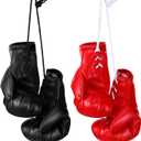 Zhanmai 2 Pairs Mini Boxing Gloves for Car Mirror Miniature Punching Gloves Boxing Party Favors Holiday Christmas Ornament Hanging Decoration for Home Car Accessories Bag Keychain(Black, Red)