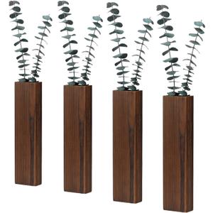 Wood Wall Planter 4 Pack Wall Decor for Artificial Flower Plants Wooden Plants Holders Pocket Vase Hanging for Living Room Bedroom Dining Room Bathroom Indoor Decroation (Dark Brown)