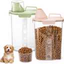 DEAYOU 2 Pack Plastic Cat Dog Food Storage Container, 3 to 5Lbs Airtight Rice Bin with Pour Spout and Measuring Cup, Portable Travel Pet Food Dispenser for Small Animals, Bird Seed, Dry Food, Flour