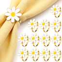 Yungyan 12 Pcs Daisy Napkin Rings Bulk White Flower Napkin Ring Holders Spring Party Table Decor Floral Serviette Buckles Spring Party Favor Gift for Garden Wedding Holiday Family Dinner (Grace)