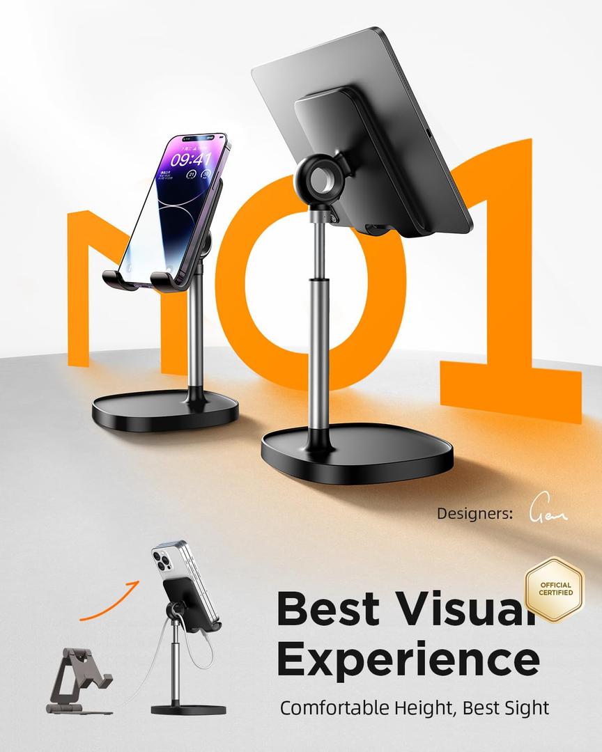 LISEN Cell Phone Stand Phone Holder for Desk Office Decor, Office Desk Accessories Gifts Women PC Gaming Essentials iPhone Stand Gadgets Men Fit OtterBox Case Switch iPad Air Tablet 410 in