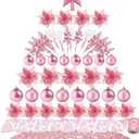 Christmas Tree Ornament Set Xmas Assorted Decorations Bulk Glitter Poinsettia Berry Picks Topper Star Sequin Tree Skirts for Home Wreaths Holiday Party Favors (Pink)