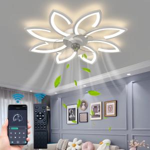 Ceiling Fan with Lights, 35'' Bladeless, Low Profile, Flush Mount, 3 Color Dimmable LED, 6 Speeds, Remote & APP Control, Modern Design - White, for Living Room, Bedroom, Kids Room
