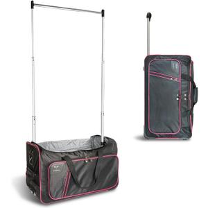 Travolution Dance Bag with Garment Rack, 24 Inch Rolling Duffel With Wheels, Ideal for Competitions & Travel, Easy-assembly Lightweight Aluminum Clothes Rack, Wheeled Upright Luggage, Black/Pink