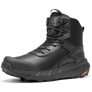 NORTIV 8 Men's Waterproof Military Tactical Hiking Work Boots Leather Motorcycle Combat Lightweight Non-Slip Boots for Men 8 Inches (10, Black)