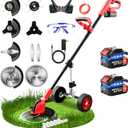 20000 RPM Electric Weed Wacker with Wheel,12 Brushless Cordless Weed Eater Battery Powered, 4-in-1 Brush Cutter/String Trimmer/Grass Trimmer/Lawn Mower,Edger Stringless Weed Trimmer,5 Blade,2 Battery