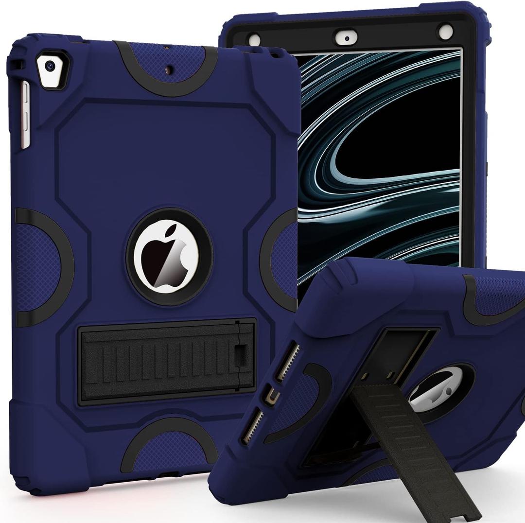 Heavy Duty Shockproof Rugged Protective Case for iPad 9.7 Inch, Compatible with iPad 6th/5th Gen (2018/2017), iPad Air 2 / 1st Gen, iPad Pro 9.7 (2016), Navy Blue