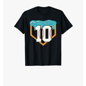 Baseball Drip 10th Birthday 10 Year old Boy Ice Cream T-Shirt, Size L