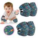 2 Pairs Baby Knee Pads for Crawling Adjustable Knee Pads Toddler Crawler Knee Protector for Infant Girl Boy Crawling (Teal Blue Animal)