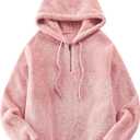 Veusna Women Casual Double Fuzzy Sweatshirt Faux Fleece Zip Pullover Hoodies Coat Outwear Pink X-Large