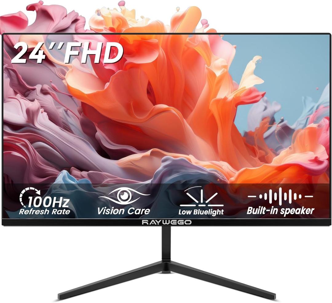 24 inch Gaming Monitor 100Hz Computer Monitor Built-in Speakers Full HD 1920 x 1080P with HDMI DP Interface Eye Care Frameless with 3-Side Virtually Borderless Design VESA100 x 100mm
