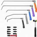360° Rotating Rod Set, 5Pcs Adjustable Paintless Dent Removal Rod Tools with Rubber Hammer, Knockdown Pen and Interchangeable Tips, Auto Body Repair Tool Set for Door Dings, Hail Damage