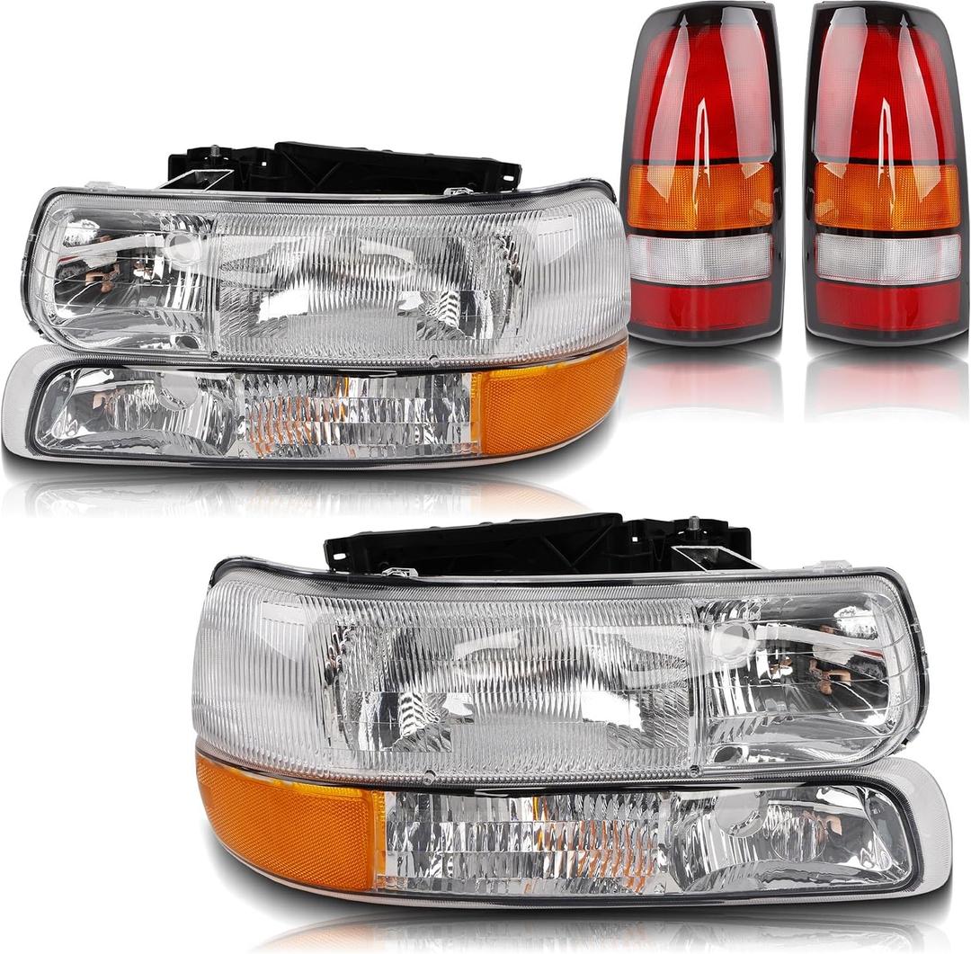 Headlights Tail Lights Combo Compatible with 1999 2000 2001 2002 Chevy Silverado 1500/HD 2500/HD - Headlamp Taillight Assembly Replace GM2502187 GM2503187-6PCS OE-Style