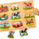 Melissa & Doug Farm Sound Puzzle - Wooden Peg Puzzle With Sound Effects (9 pcs)