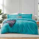 Hearth & Harbor Teal Duvet Cover Queen Size - 3 Piece Soft Double Brushed Bedding Set - Includes 1 Queen Duvet Cover with Button Closure 90x90 inches and 2 Pillow Shams