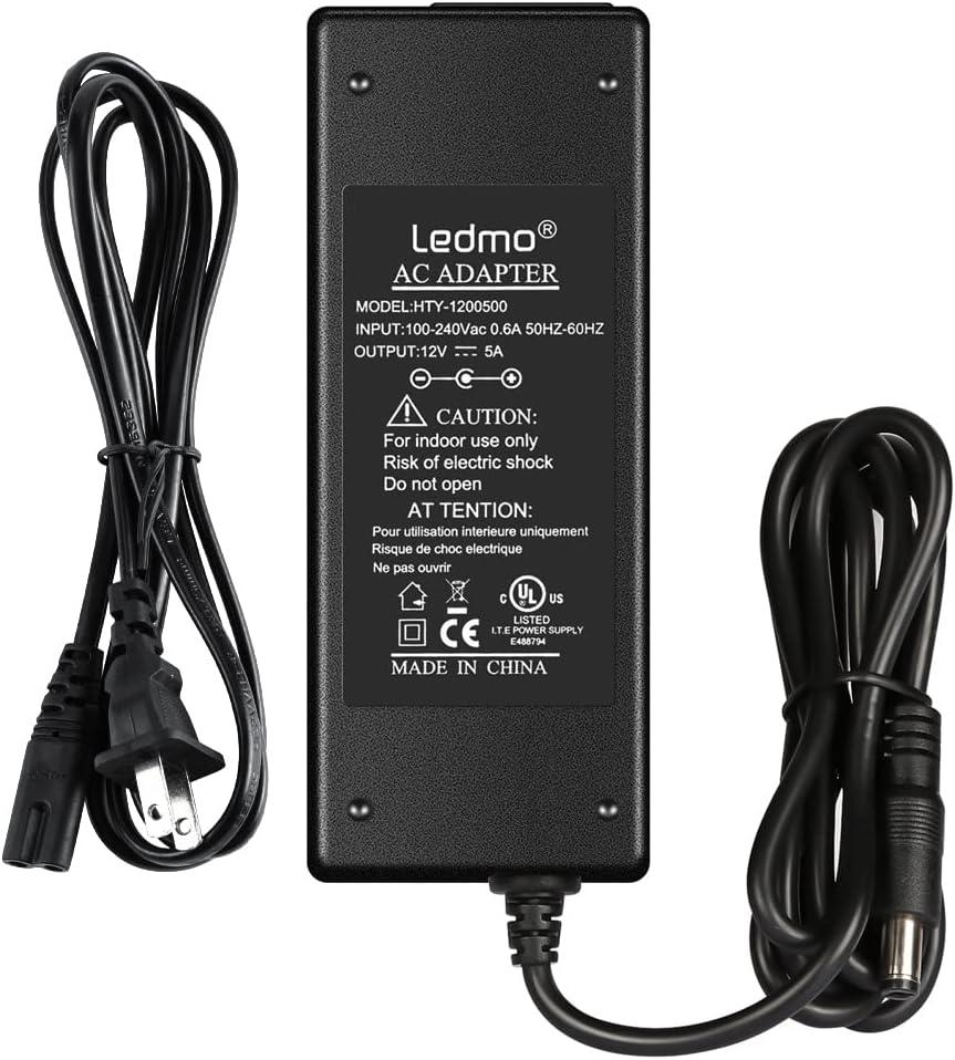 LEDMO Power Supply, Transformers,LED Adapter, 12V 5A 60 Watt Max AC 100-240V to DC 12V LED Driver for LED Strip Lights