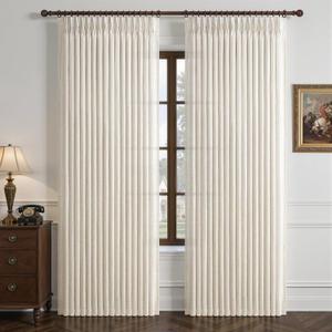 Pinch Pleated Linen 50 Inch Wide Curtains 96 Inches Long for Living Room, Memory Trained Pleat Boho Semi Sheer Birch Light Filtering Privacy Drapes 50x96 Inch Length 2 Panels Set Curtain Cream Ivory  Birch, 50"W x 96"L (Pack of 2)