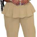 Womens Plus Size 2 Piece Outfits Pants Sets Summer Sleeveless Peplum Tank Tops Wide Leg Pant Suits Matching Sets (Beige, XXL)