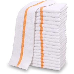 12 PC New Cotton Blend White Restaurant Bar Mops Kitchen Towels (1 Dozen) (12, Gold Stripe)