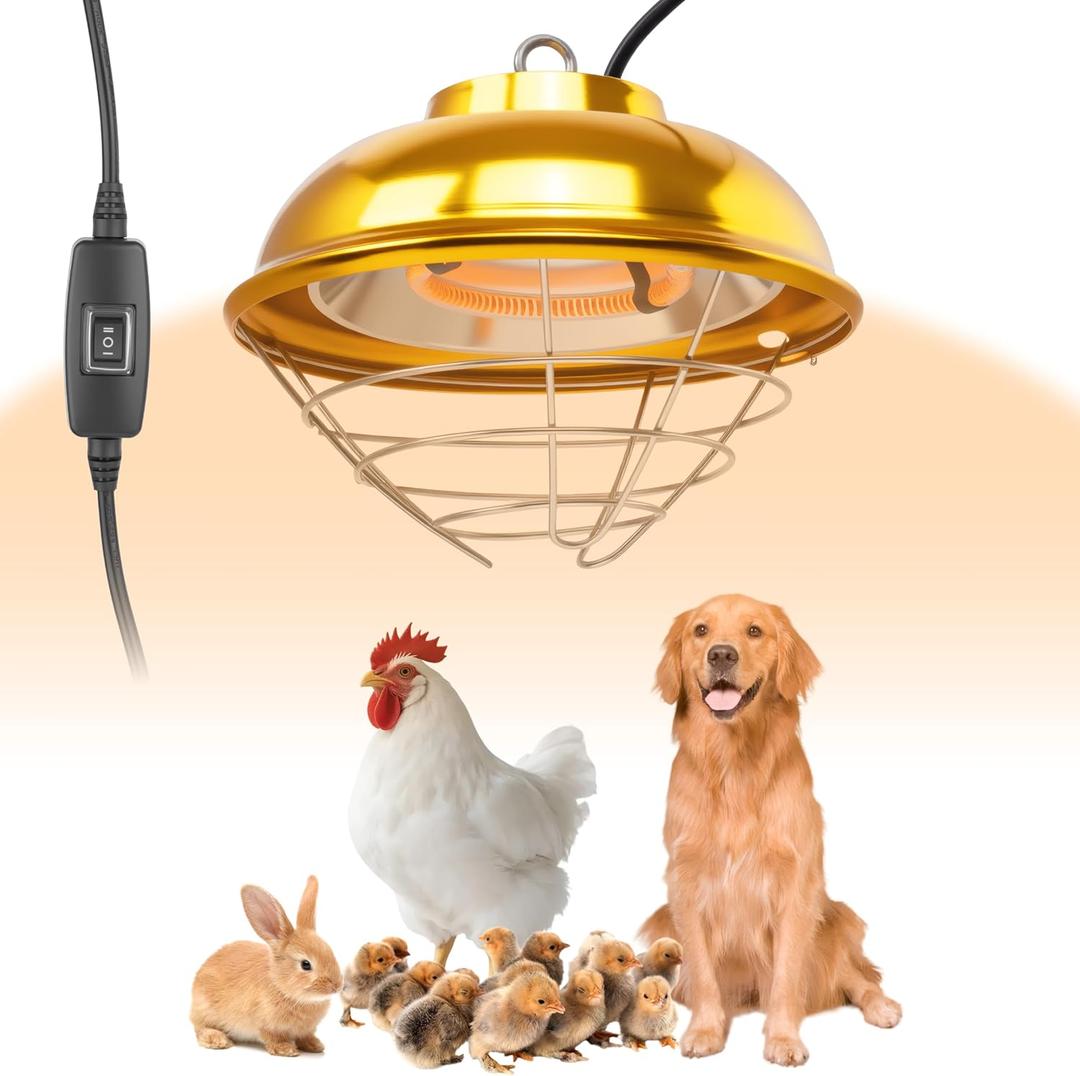 300W Heat Lamp for Chickens Coop, Waterproof Chicken Coop Heater Lamp, Adjust 2 Mode Temperature&Hanging Height for Indoor Outdoor Suitable for Chick, Duck, Rabbit and Dog