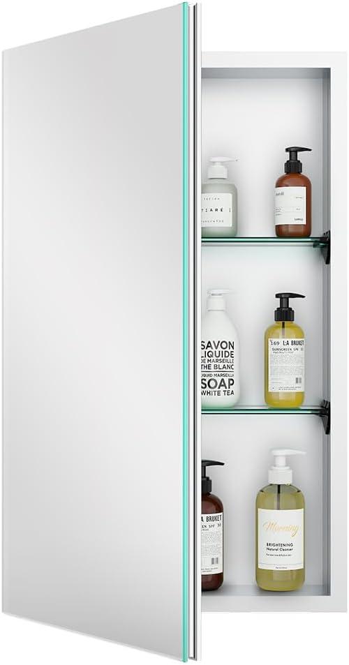 Quavikey Medicine Cabinet with Mirror, Aluminum Surface Mount or Recessed Bathroom Medicine Mirror Cabinet 16x26 Inch, Silver