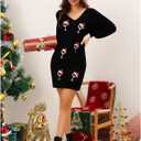 UNIQUEONE Women Dress Shirt Christmas Long Sleeve Tops Red Wine Glass Christmas Shirts V Neck Xmas Santa Hat Graphic (Black, L)