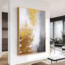 3D Textured Abstract Framed Wall Art for Living Room- Hand Painted Gold and White Abstract Oil Painting for Office-Large Modern Wall Decor for Corridor Stairwell Ready to Hang 28X40inches (GADP-309-S)