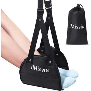 Airplane Foot Hammock | Adjustable Travel Footrest with Memory Foam | Portable Footrest Under Desk for Work Or Travel Relaxation | Comfortable Flight Carry-on Foot Rest - Black